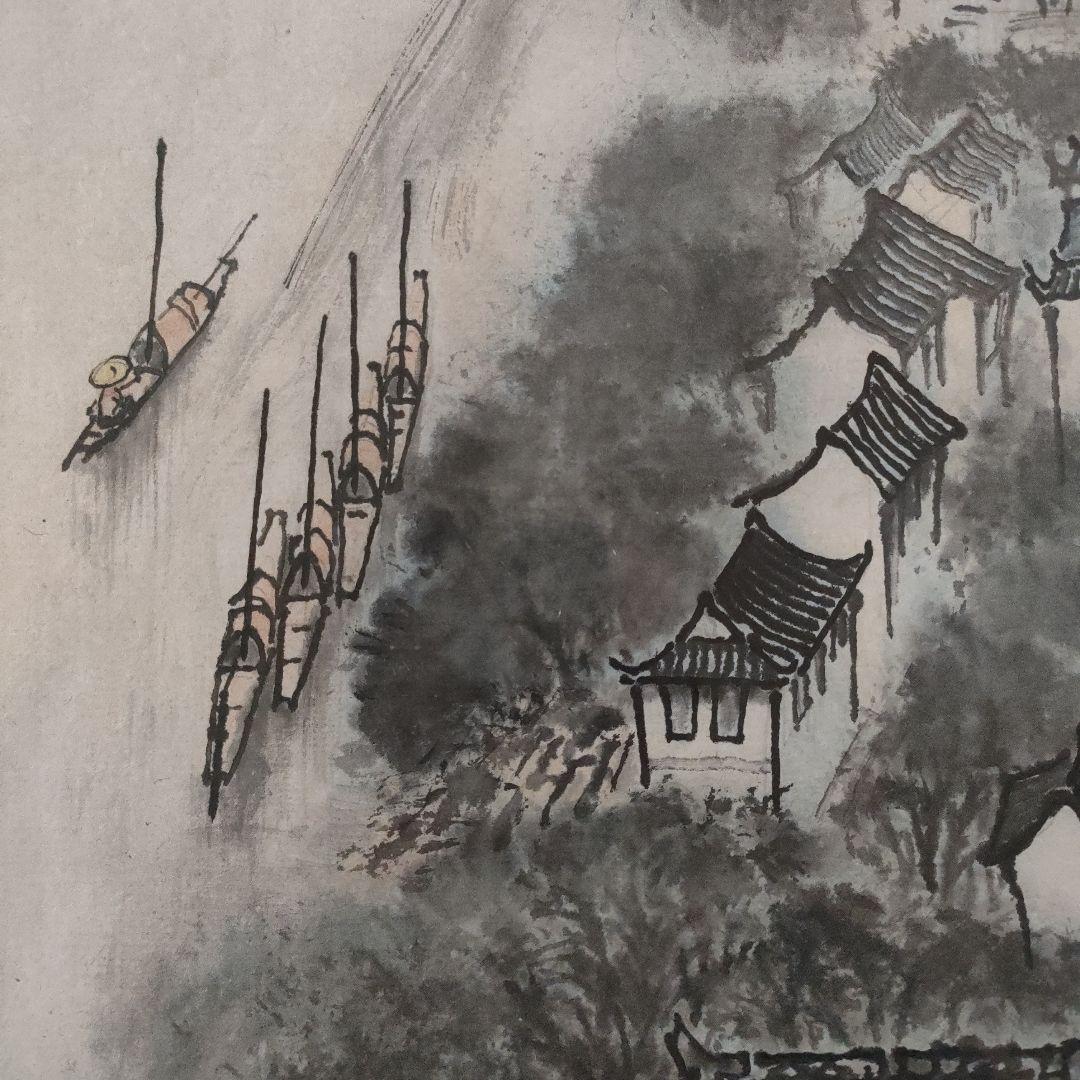 作者不詳　直筆大判山水水墨画『上海景勝地　江南水郷』