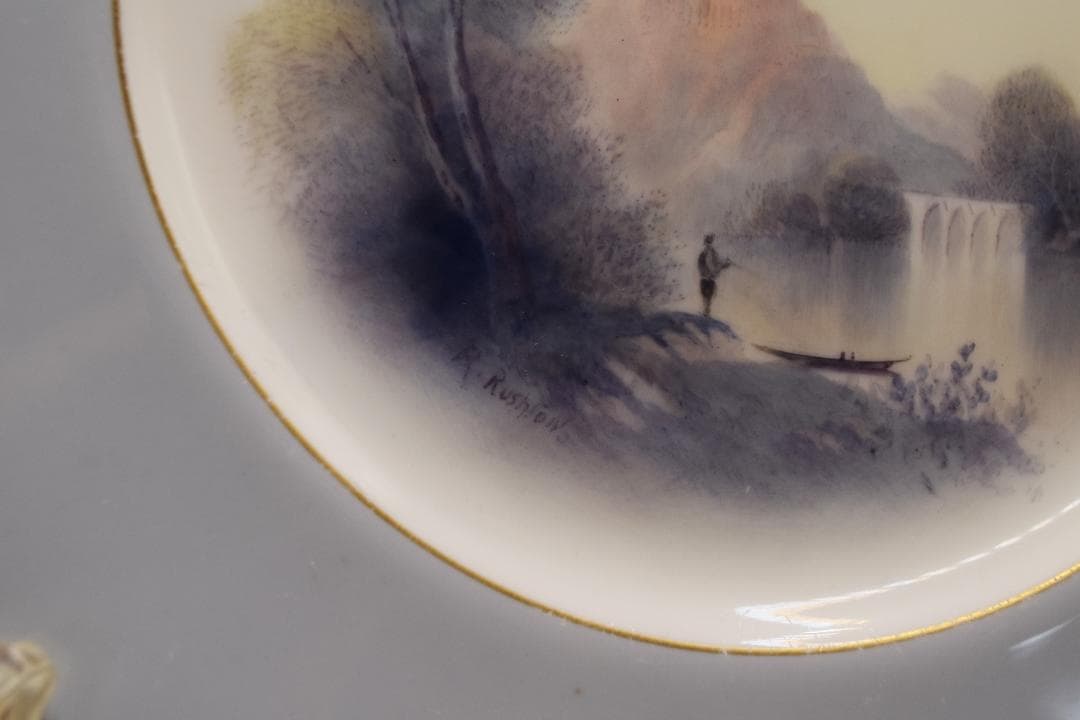 ロイヤルウースター 1908年　風景絵皿　R.Rushion 画
